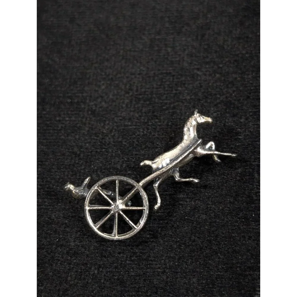 VTG Dancraft Felch Co Sterling Silver 925 Horse Racing Chariot‎ Brooch Pin 1.5